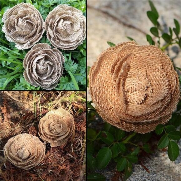 Natural Burlap Flowers Assorted Handmade Burlap Rose for Wedding - Picture 6 of 8